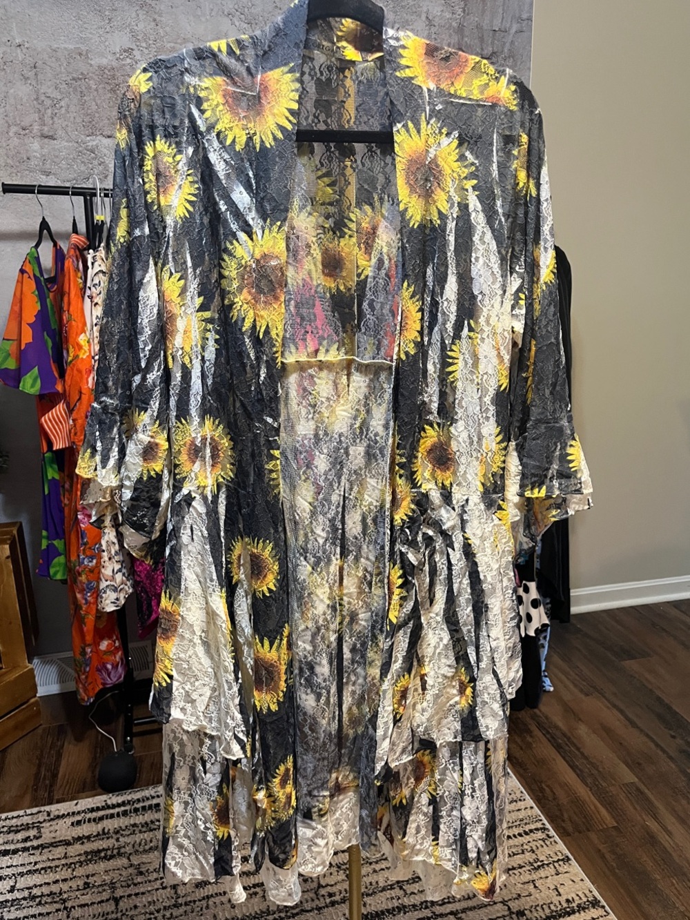 Origami Sunflower Lace Duster - Black & Yellow